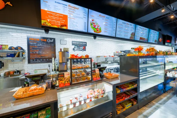 Professionally cleaned bagel shop behind the food counter