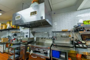 Professionally cleaned bagel shop kitchen cooking area
