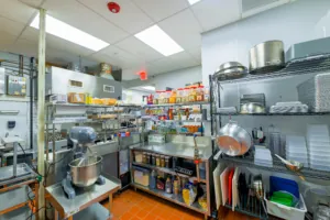 Professionally cleaned bagel shop kitchen storage area