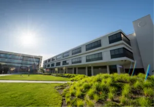 Landscaped exterior of a corporate headquarters