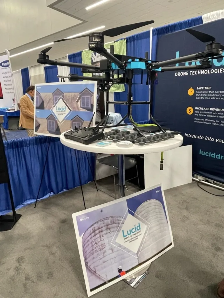 Lucid Drone Technologies cleaning drone displayed at a trade show